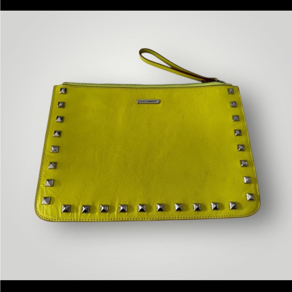Rebecca Minkoff "Kerry" Two-Tone Yellow & Gray Leather Wristlet Clutch w/ Silver